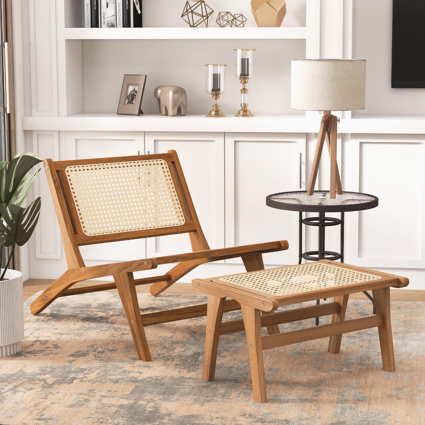 Hand-woven Wicker Footrest Vanity Stool for Living Room