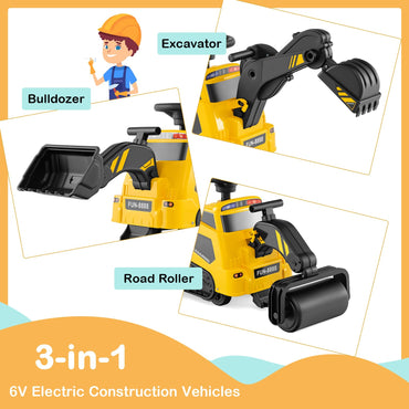 6V Electric Toy Bulldozer Excavator with Adjustable Arms Music