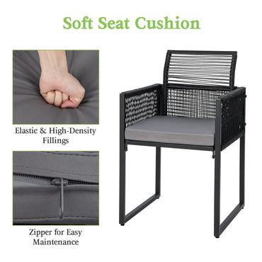 3 Pieces PE Rattan Outdoor Bistro Set with Cushions & Folding Backrests