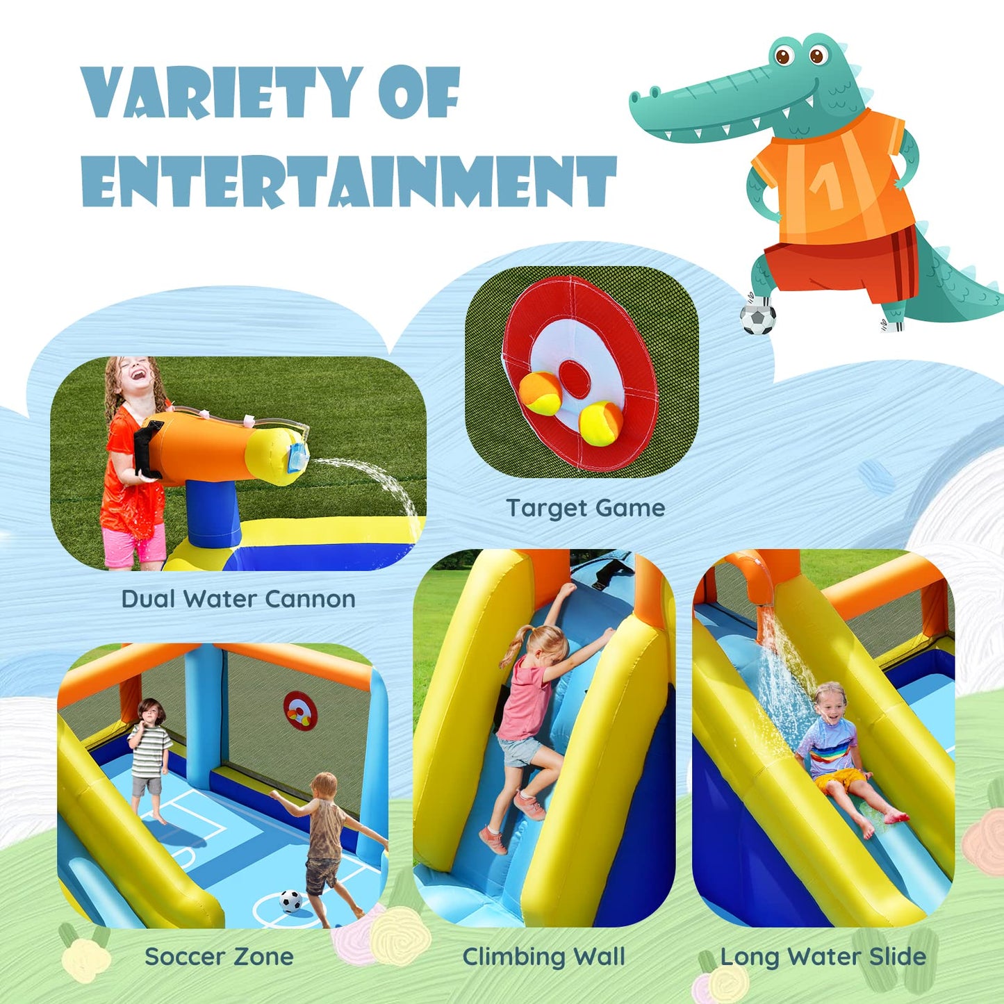Jumping Bouncy Castle with Climbing Wall for Kids Summer Play without blower