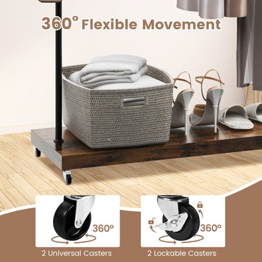Industrial Clothes Rack Rolling Garment Rack with Bottom Storage Shelf