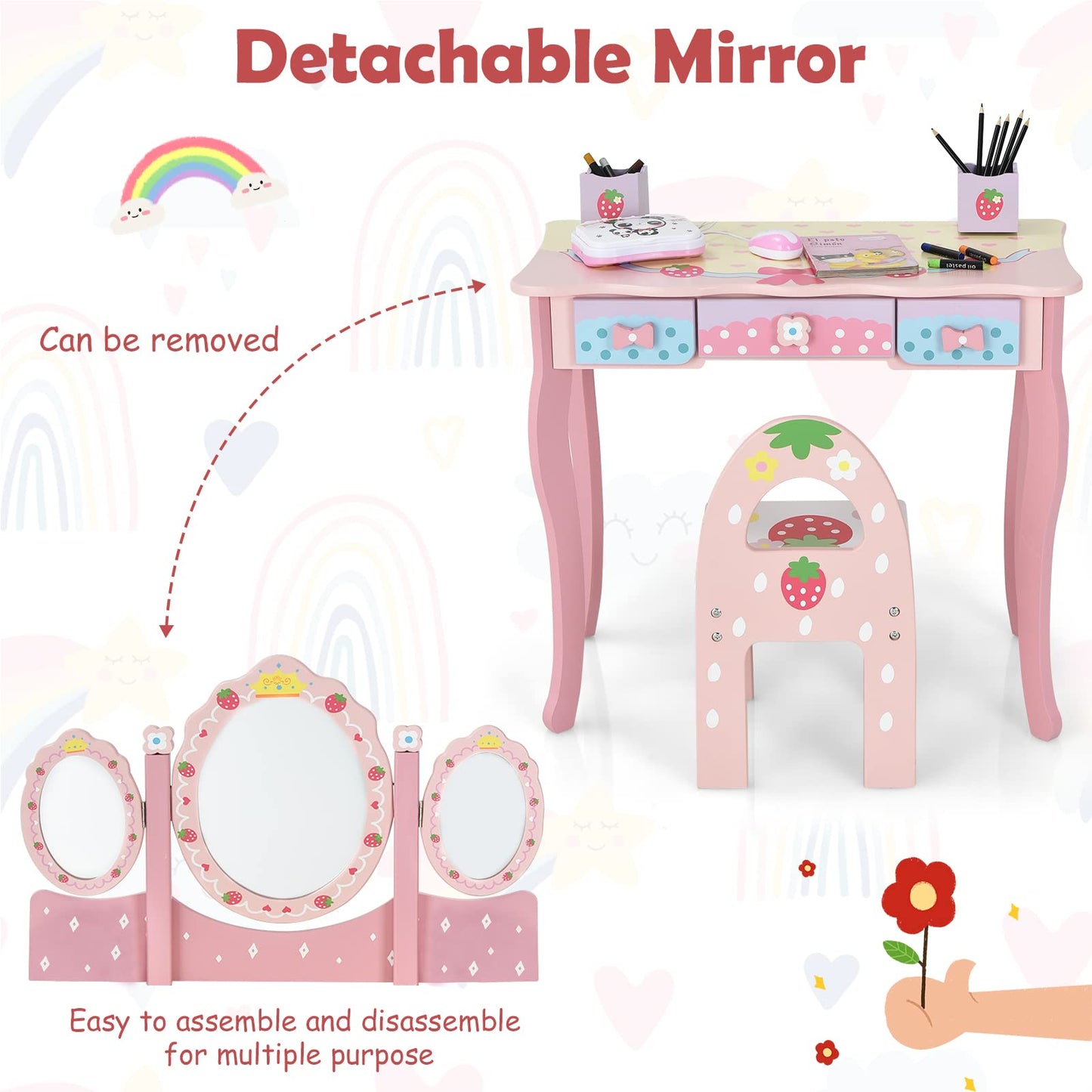 2-in-1 Kids Vanity Table and Chair Set
