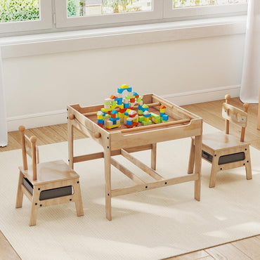 Kids Table and Chairs 4 in 1 Wooden Activity Desk Set (Robot Shape)