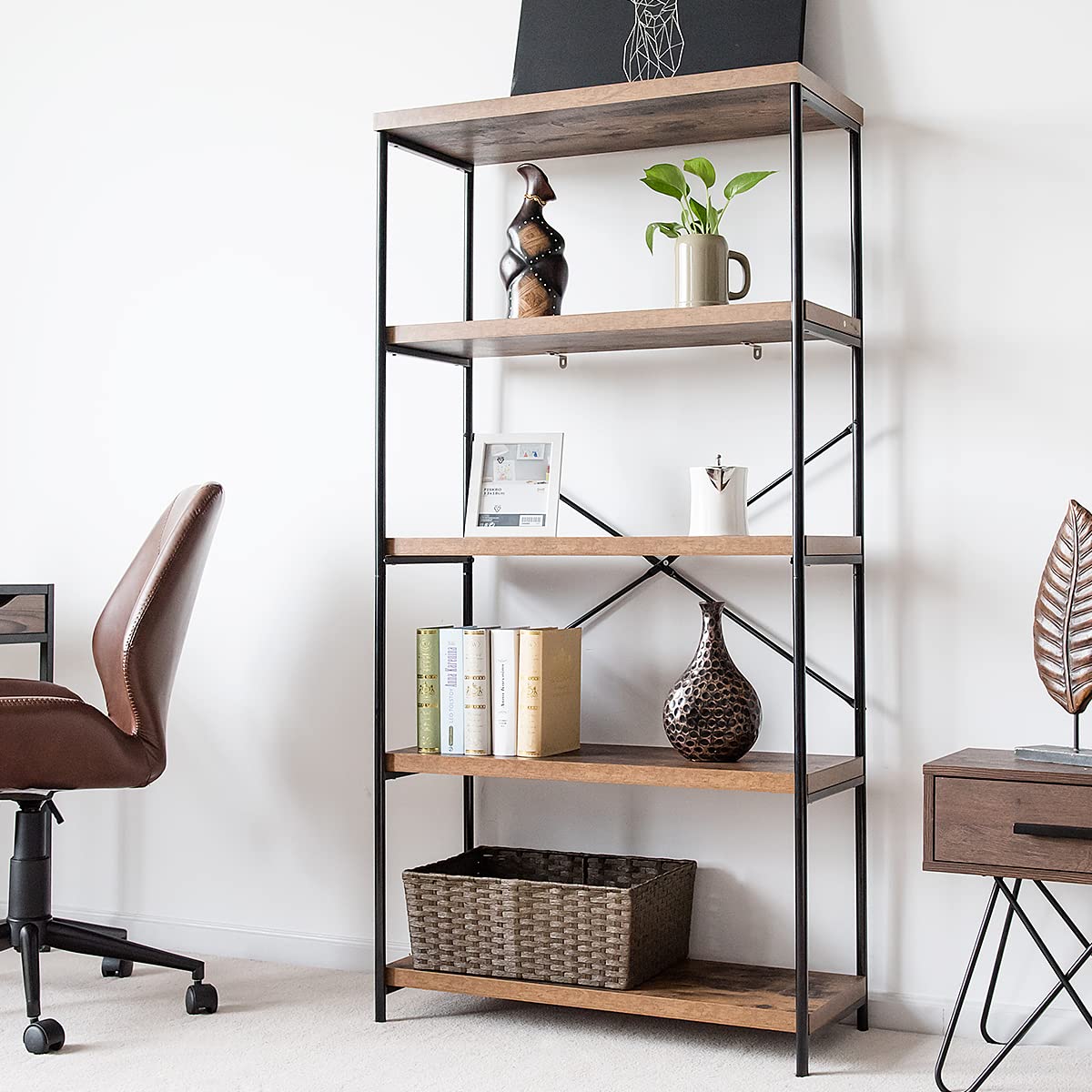 Freestanding Wooden 5-Tier Storage Bookshelf