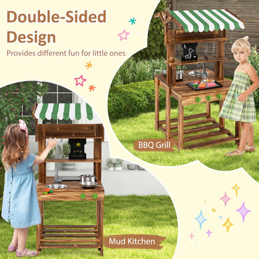 Outdoor Pretend Playset with Barbecue Grill Canopy Chalkboard