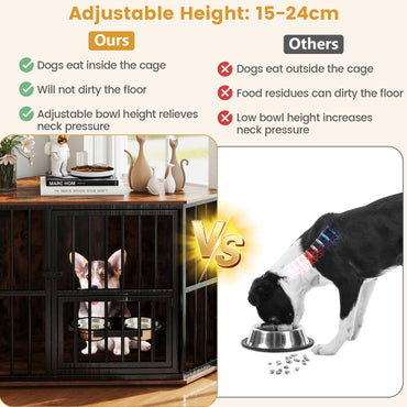 Corner Dog Crate Space Saving Dog Cage with Adjustable Feeder