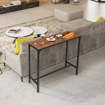 GiantexUK 120cm Bar Table Metal Frame Rectangular Dining Table with Footrest & Adjustable Foot Pads