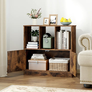 3-Cube Bookcase with Doors, Modern Bookshelf Open Storage Organizer Unit