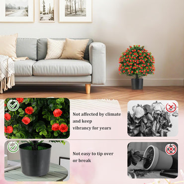 2 Pack Faux Shrub Bushes with Flowers and Plastic Nursery Pot