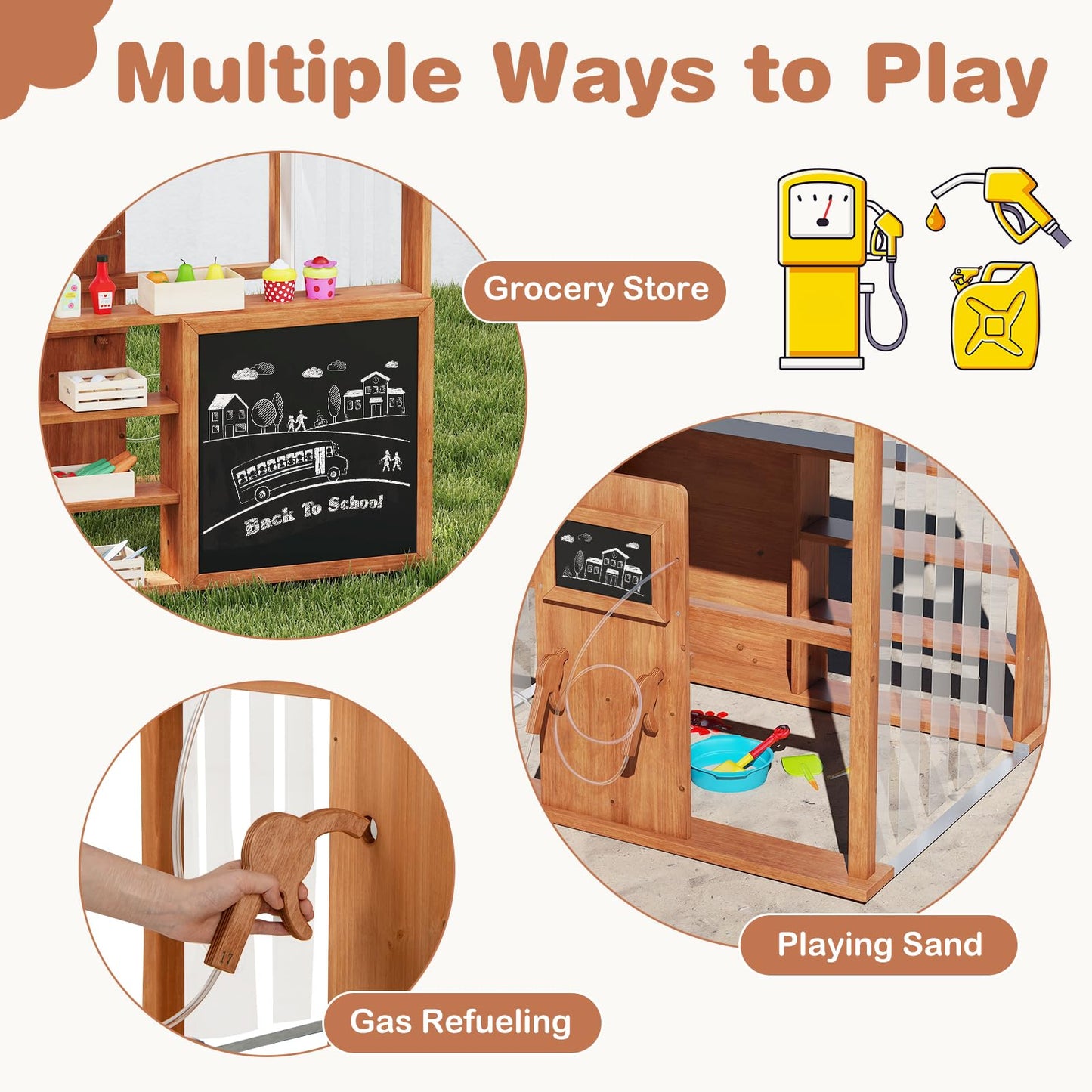 Outdoor Gas Station Playset with Canopy