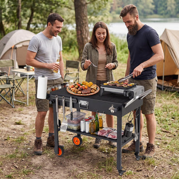 Portable Grill Table, Folding Grill Cart BBQ Prep Table with Heat-Resistant Mat