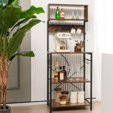 153 cm Tall Microwave Stand Kitchen Bakers Rack with Power Outlet