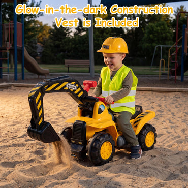 3-in-1 Ride on Excavator Bulldozer, Kids Foot-to-Floor Push Car