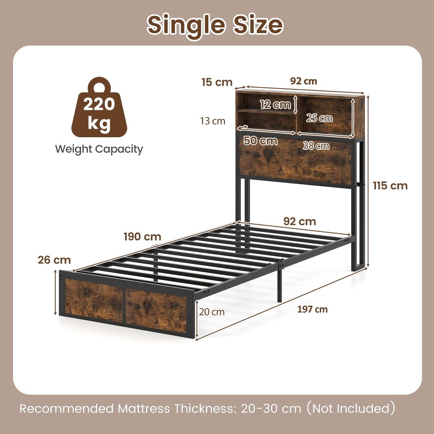 Bed Frame with Charging Station and Storage Headboard