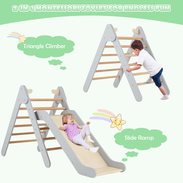 2 in 1 Wooden Triangle Climbing Toy with Gradient Adjustable Slide