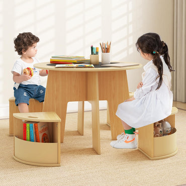 Kids Table and Chair Set, Wooden Flower Shaped Nesting Activity Desk