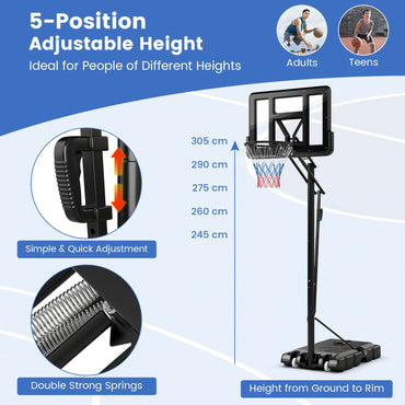 10ft Basketball Backboard Hoop Net Set with Wheels