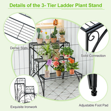 3 Tier Metal Plant Stand for Indoor Outdoor Balcony Garden Yard