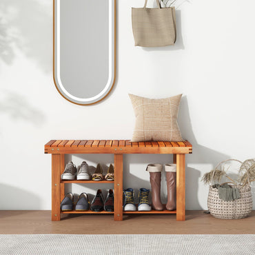 3-Tier Acacia Wood Shoe Rack Bench with Storage Shelf