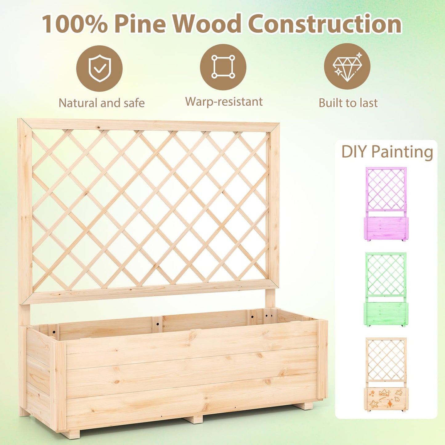 Freestanding Raised Garden Bed for Climbing Vine Plant Flower Vegetable
