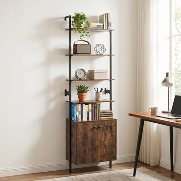 7-Tier Ladder Bookshelf with 2-Door Cabinet and 4 Shelves