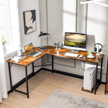 下架-排插有问题L-Shaped Computer Desk, 168cm Metal Frame Corner Writing Workstation with Charging Station