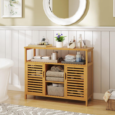 Bamboo Bathroom Cabinet 2-Door Storage Organizer with Shelves