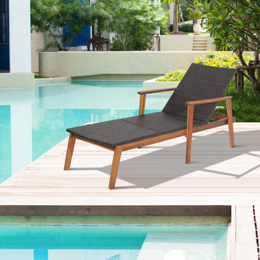 5-Position Adjustable Garden Chaise Lounge Deck Sunbed with Armrests