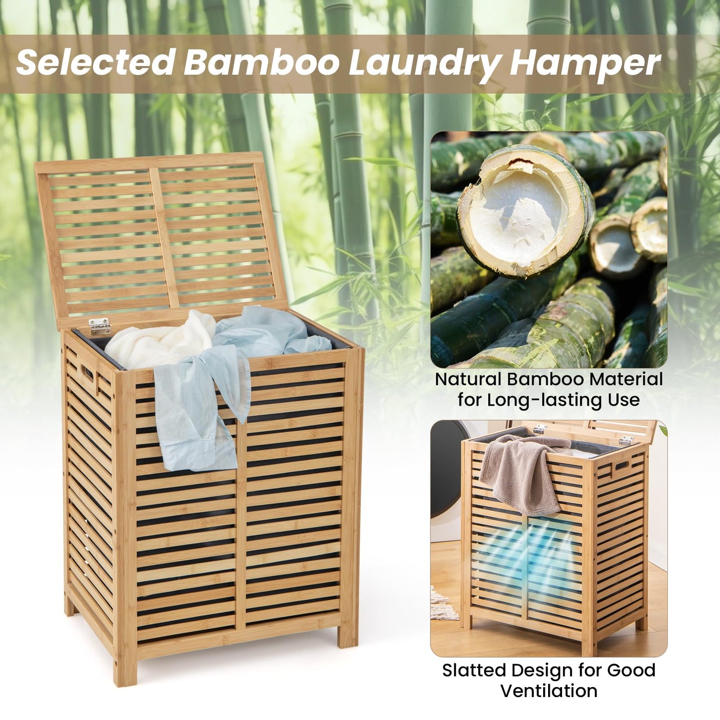 80L Laundry Hamper with Removable Liner Bag