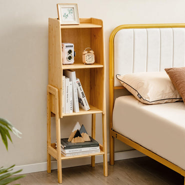 3 Tier Free Standing Tall Bamboo Bookshelf with Legs