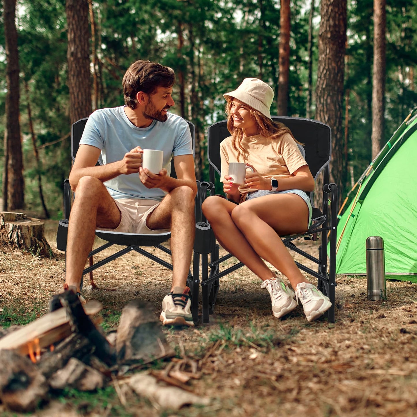 Outdoor Foldable Padded Rocker Camping Chair with Cup Holder