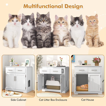 Wooden Cat Litter Box Enclosure with 2 Drawers