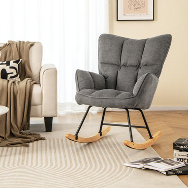 Linen Nursery Rocking Chair Modern Rocking Accent Chair with High Backrest