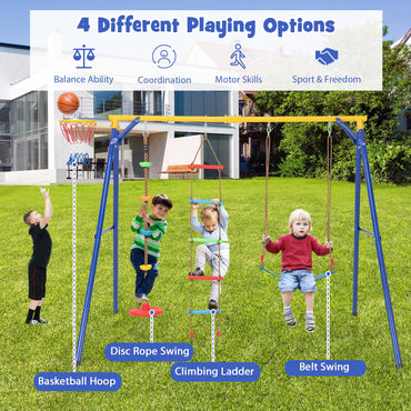 4-in-1 Kids Metal Swing Stand with Double Swings