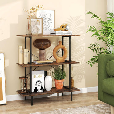3-Tier Industrial Bookshelf with Open Shelves and Metal Frame for Living Room Study
