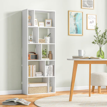 Wood Bookshelf with 10 Compartments Home Study Living Room