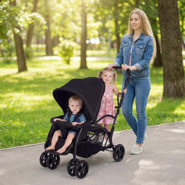 Sit and Stand Stroller, Double Baby Pushchair with Adjustable Canopy