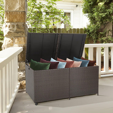 GiantexUK 270/660L Garden Storage Box, Weatherproof Rattan Deck Box with Zippered Liner and Solid Pneumatic Rod