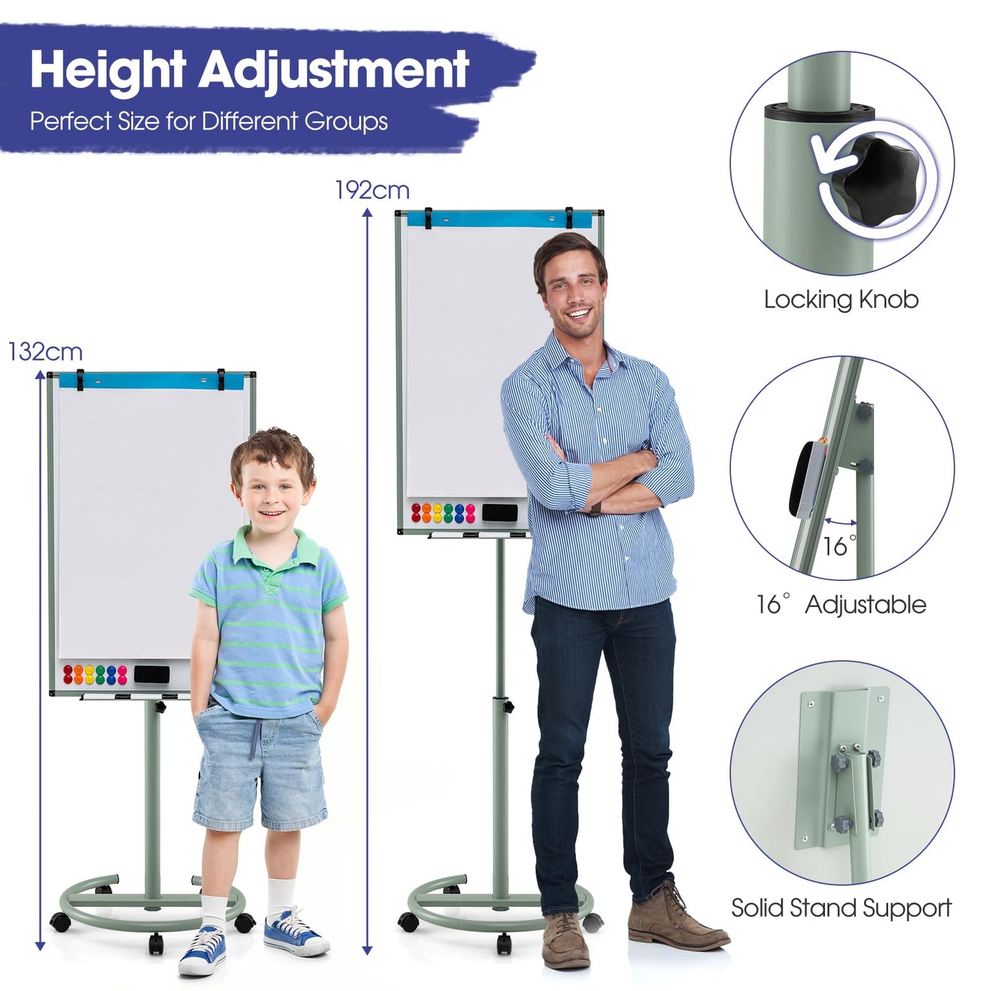 100x65cm Height Adjustable Dry Erase Board with Stand