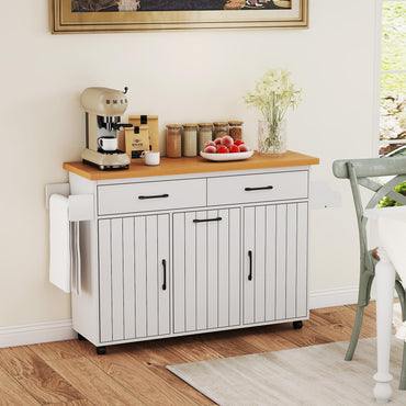 Mobile Kitchen Island with Trash Can Storage with 2 Drawers