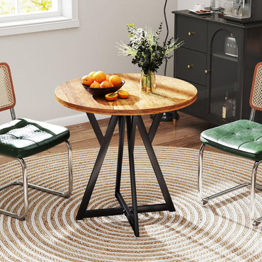 80cm Round Dining Table with Metal Pedestal Base and Adjustable Foot Pads