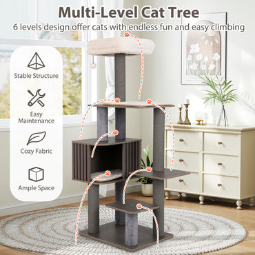 Multi-level Cat Tree for Indoor Cat with Cushion Top Perch