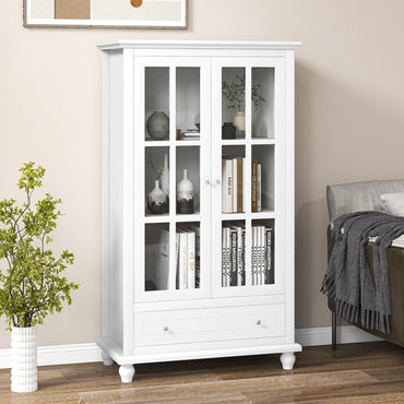 Bookcase Cabinet with Tempered Glass Doors and Adjustable Shelf