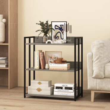 3 Tier Bookshelf with Adjustable Shelves and Metal Frame
