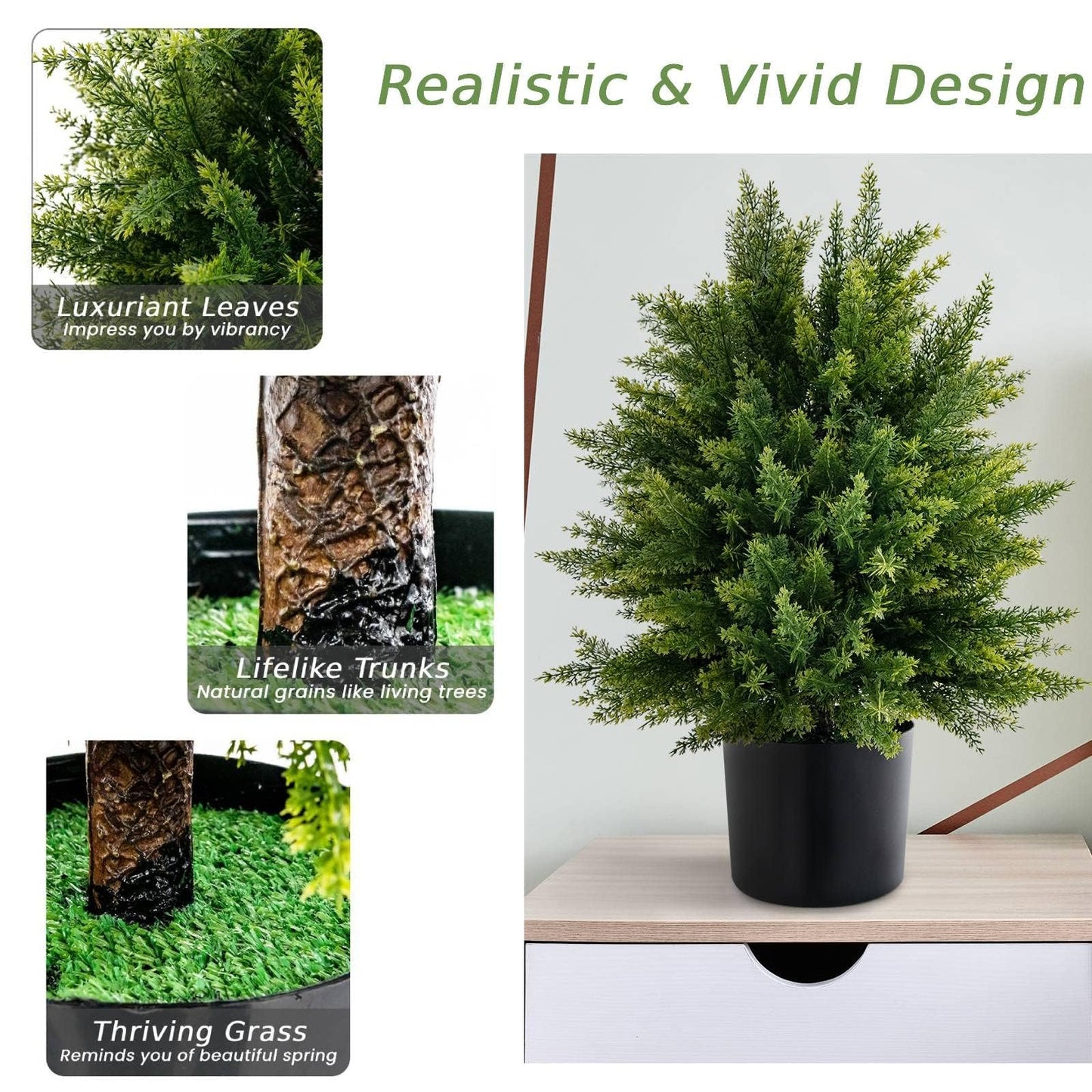 Set of 2 Artificial Cedar Topiary Ball Trees with Cement Pot