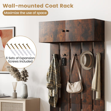 90cm Entryway Wall Mounted Coat Hooks with Shelf 2-Door Cabinet