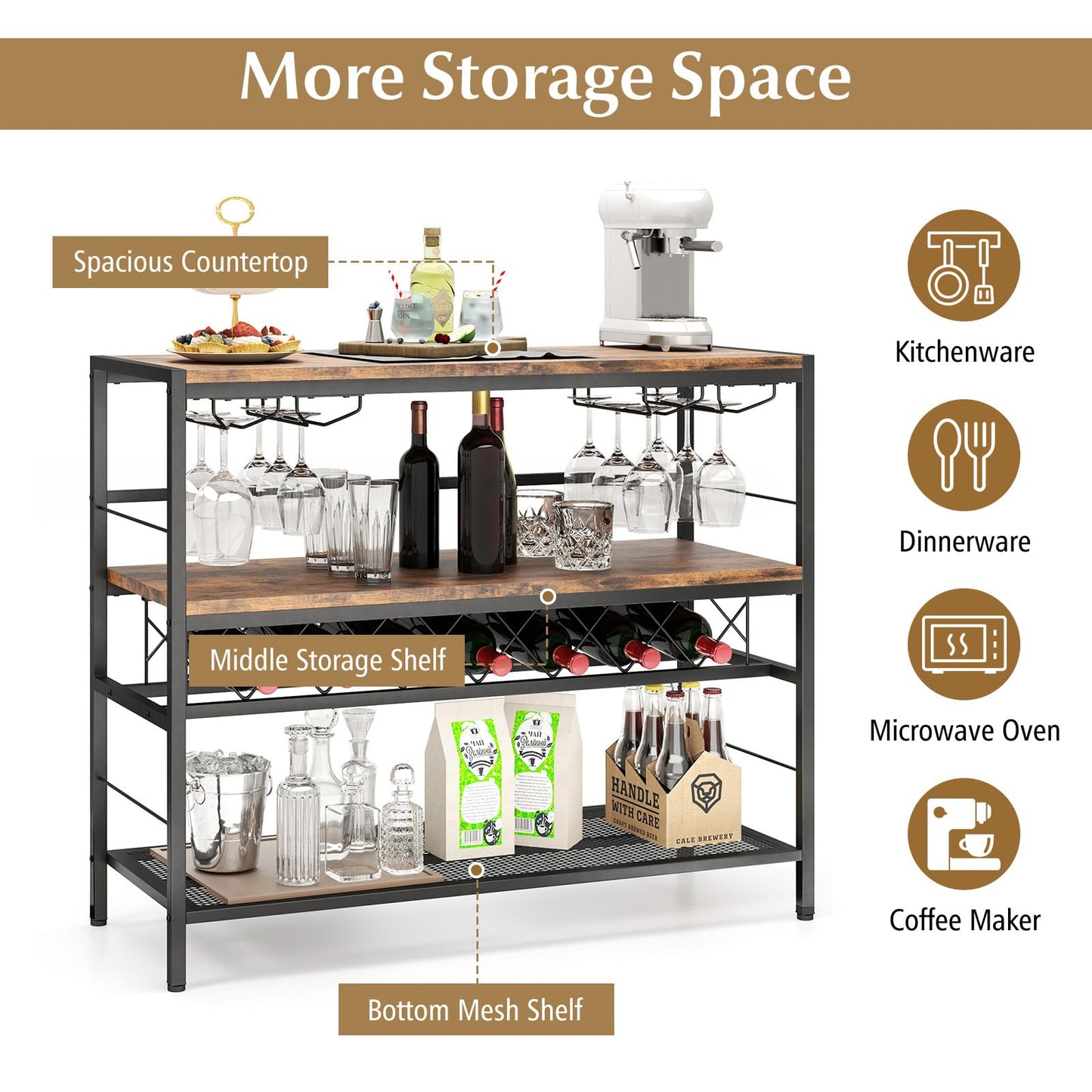 104 CM Wine Rack with 4 Glass Holders