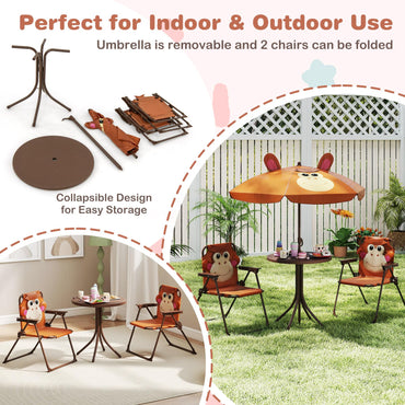 Kids Picnic Table and Chair Set with 2 Folding Chairs and Height Adjustable Umbrella