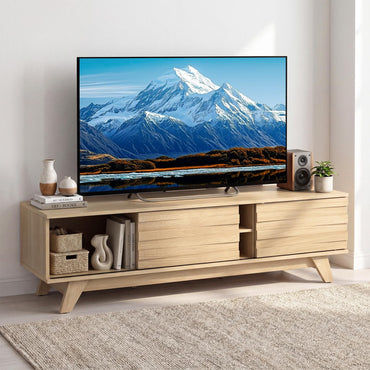 TV Unit for 55 Inch TVs, 145cm Wooden TV Stand Cabinet with 2 Sliding Doors and Adjustable Storage Shelf
