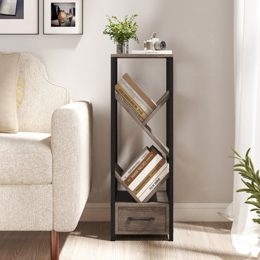 4 Tier Floor Standing Storage Organizer Tree Bookshelf with Drawer